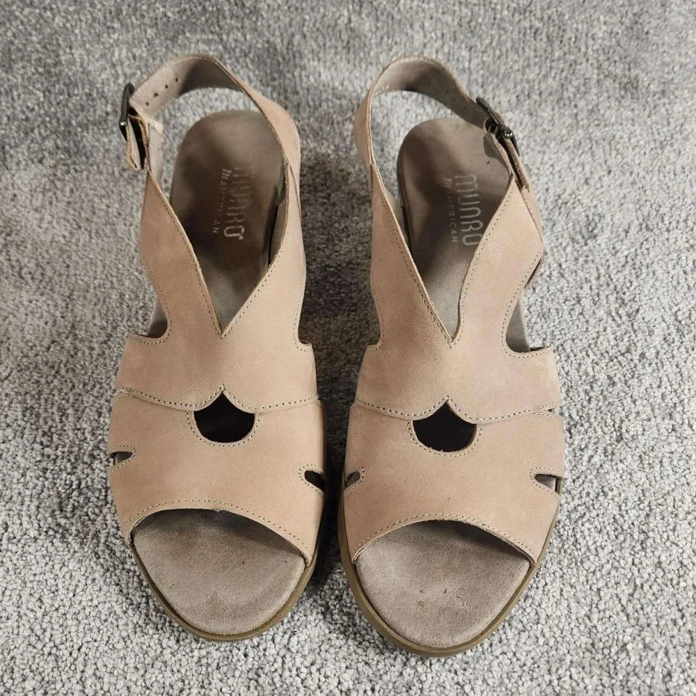Munro Lola Stone Nubuck Slingback Wedge Walking Sandal Womens‎ 7.5 N